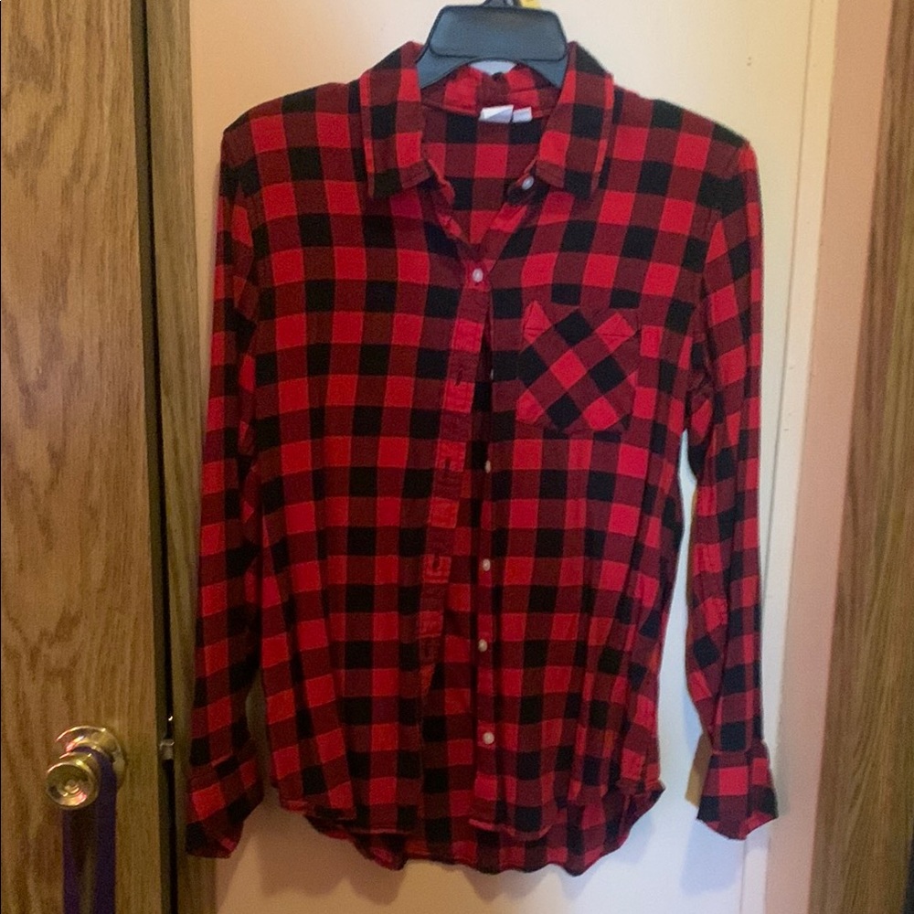 Red and Black Plaid Button-Up Shirt
